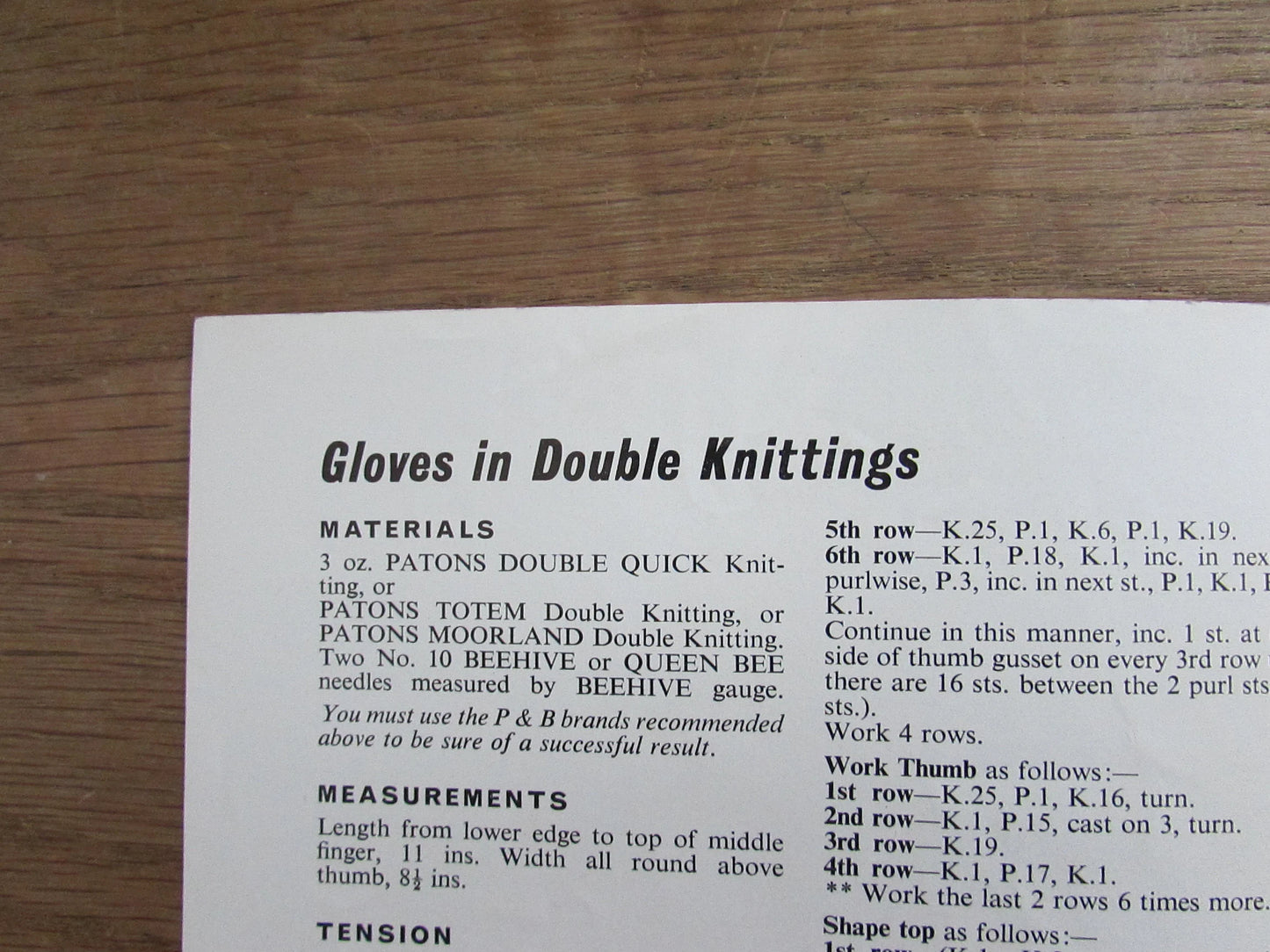 1950s P&B Patons 1312 knitting pattern for gloves and mitts for men