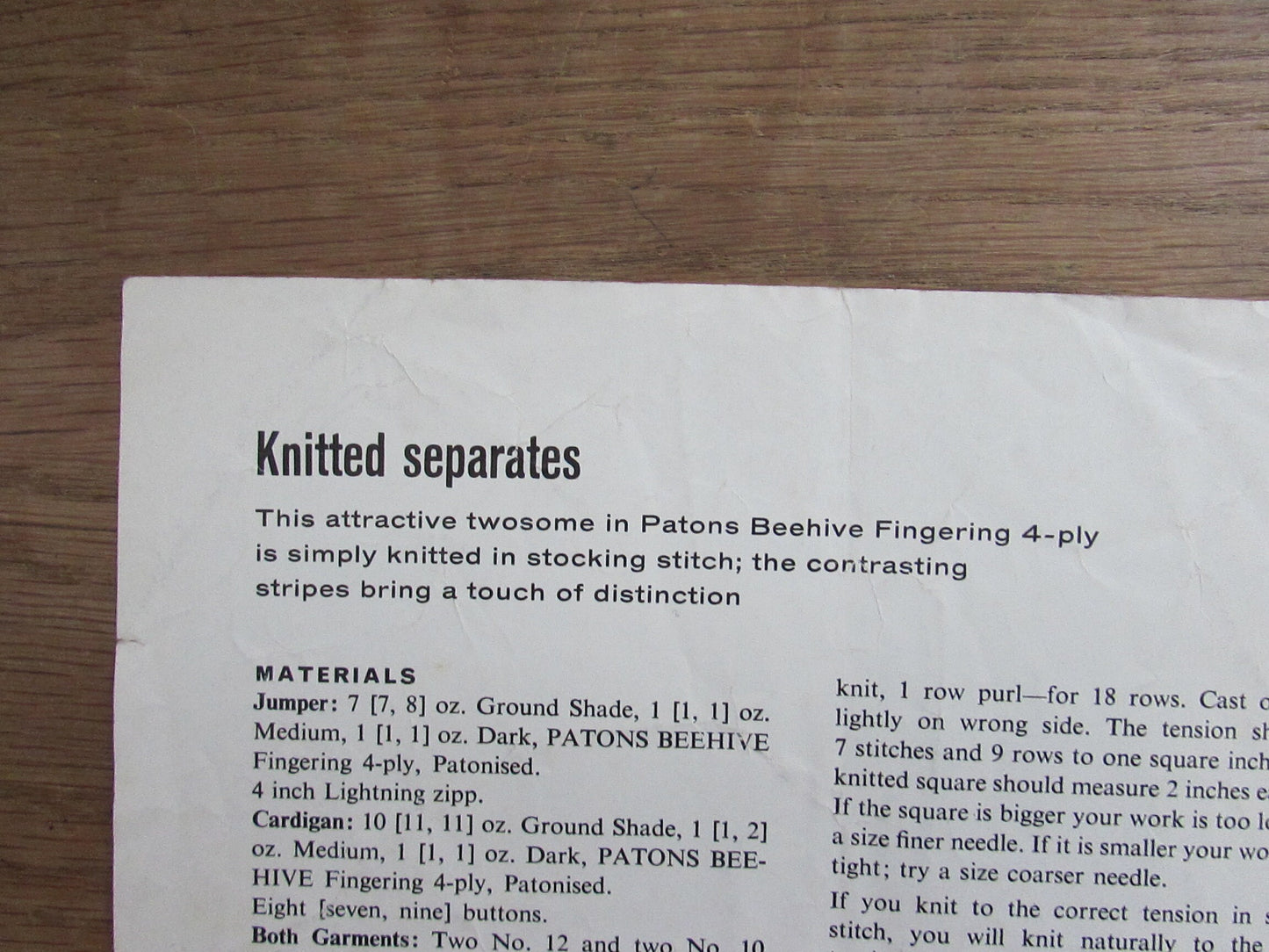 1960s P&B Patons 9294 knitting pattern for knitted separates in three sizes