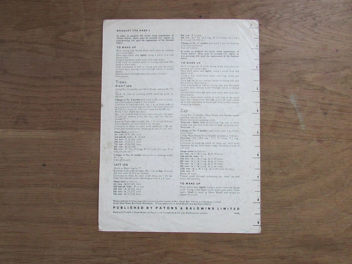 1960s Patons 9760 knitting pattern for child's sweater, cap, skirt or trews