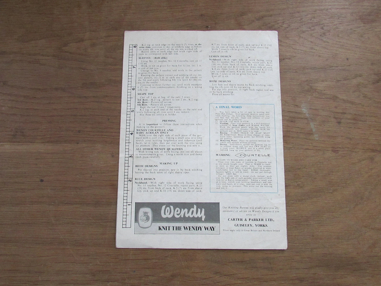 1960s Wendy Design Peter Pan P47 knitting pattern for child's sweaters