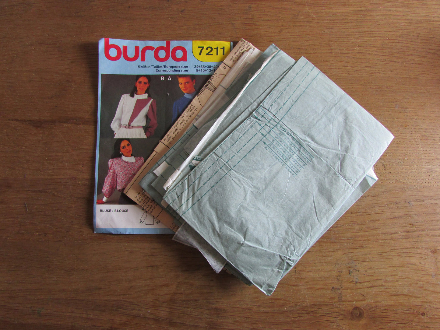 Part cut 1980s Burda 7211 sewing pattern for blouse (part cut to size 14, complete)