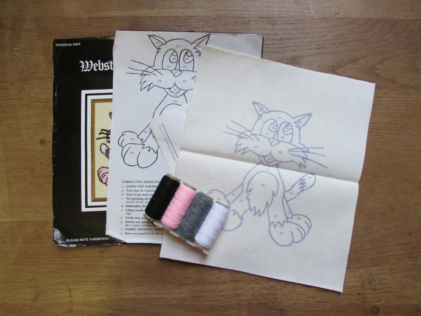 Vintage Websters Punch No.D504 needlecraft kit of cartoon cat