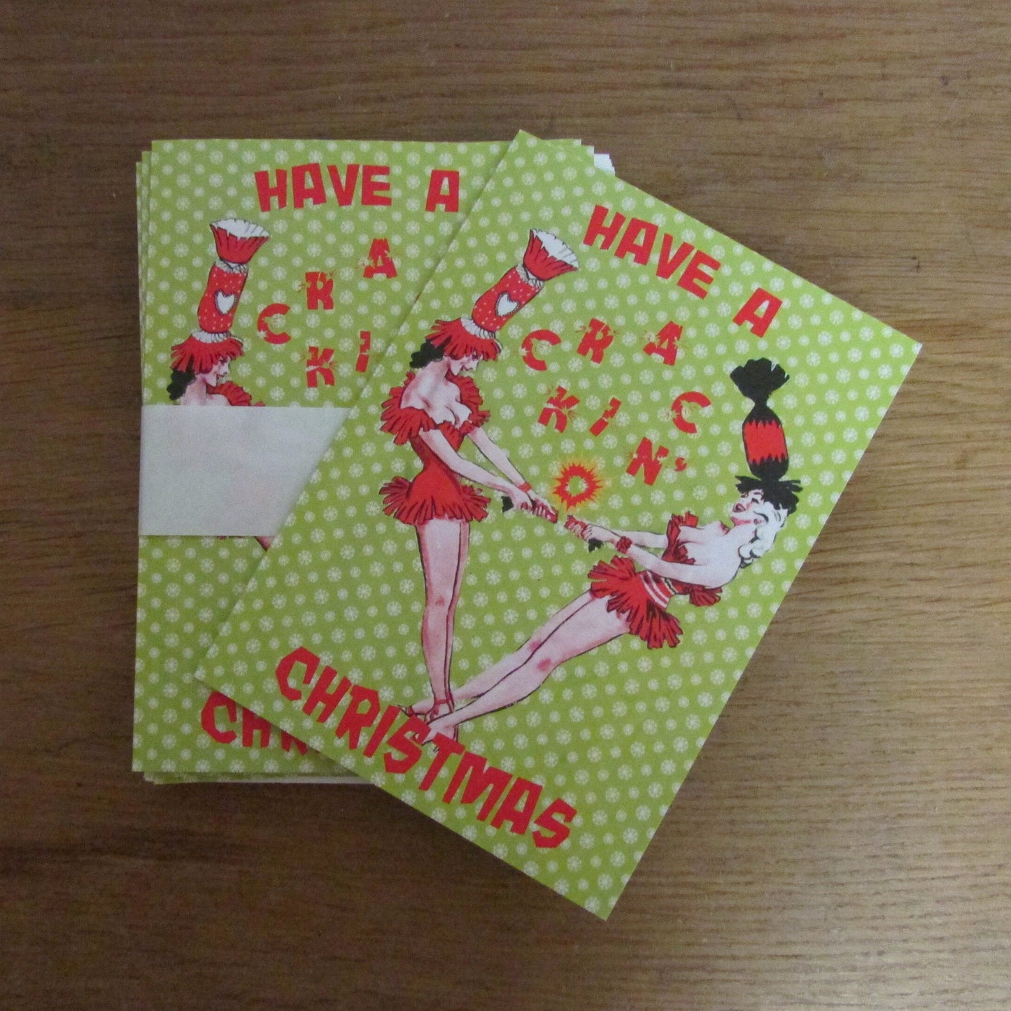 Pack of 10 unique home-made mixed media/digital Christmas cards: "Have a Crackin' Christmas"