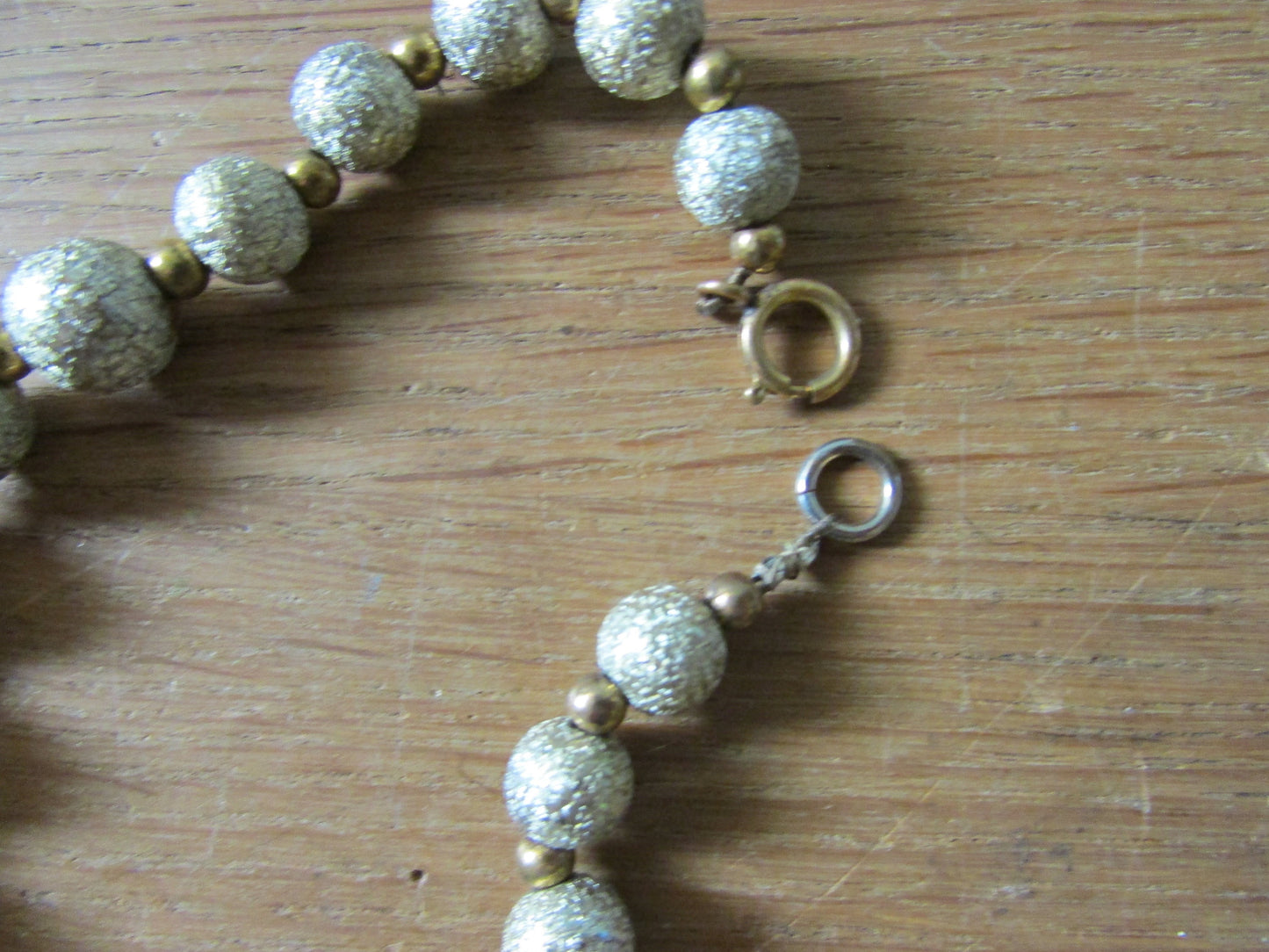 Vintage pale gold-crackled ball beaded necklace