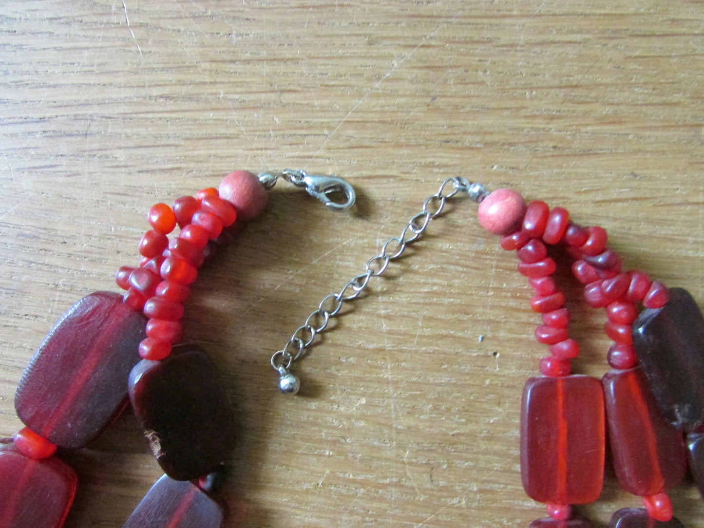 1960s/70s translucent cranberry red flat bead multi strand choker necklace