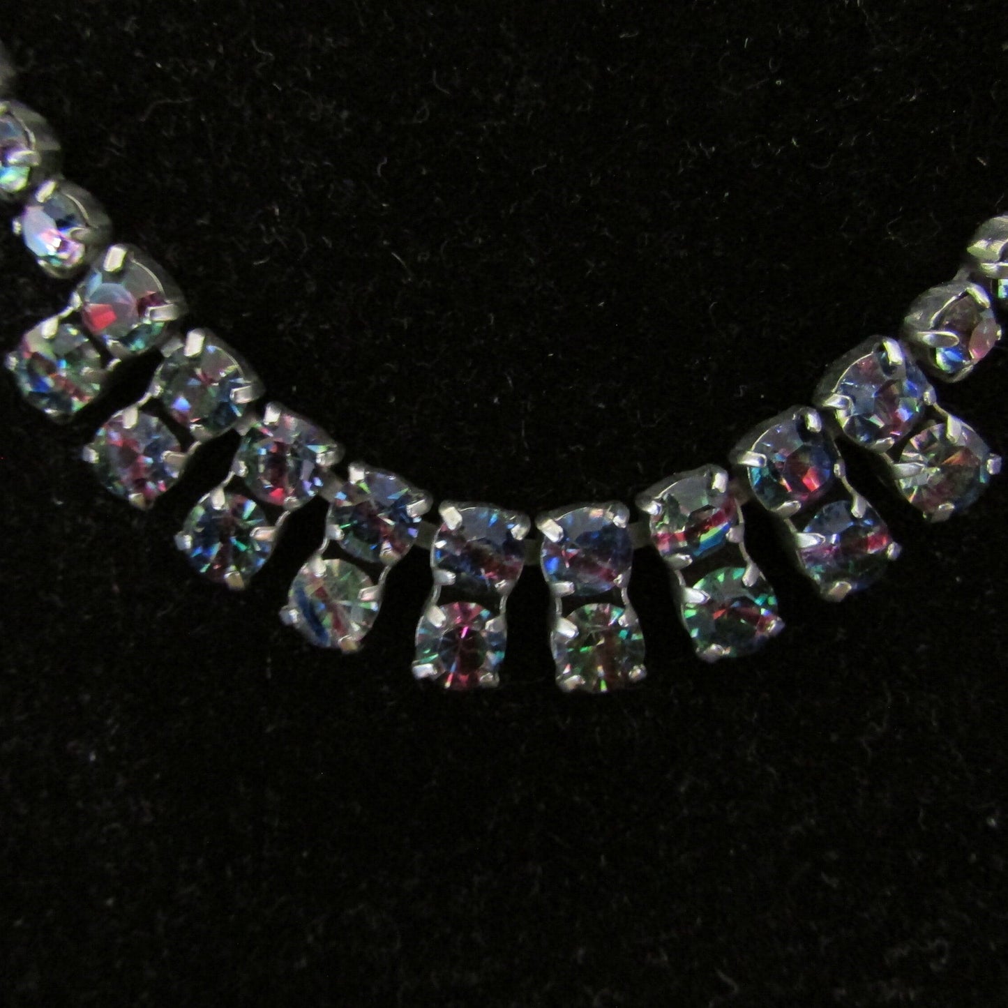 1950s aurora borealis rhinestone diamante drop fringe necklace