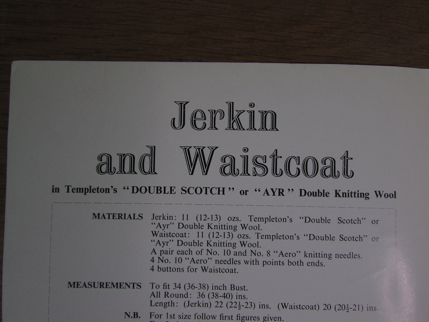 1960s Templeton's 1289 knitting pattern for jerkin & waistcoat