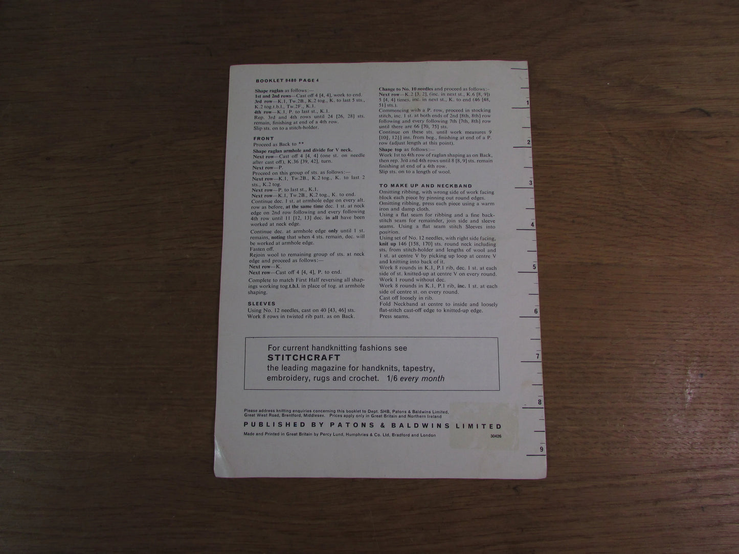 1960s Patons 9480 knitting pattern for v-neck & patterned child's sweater in 3 sizes