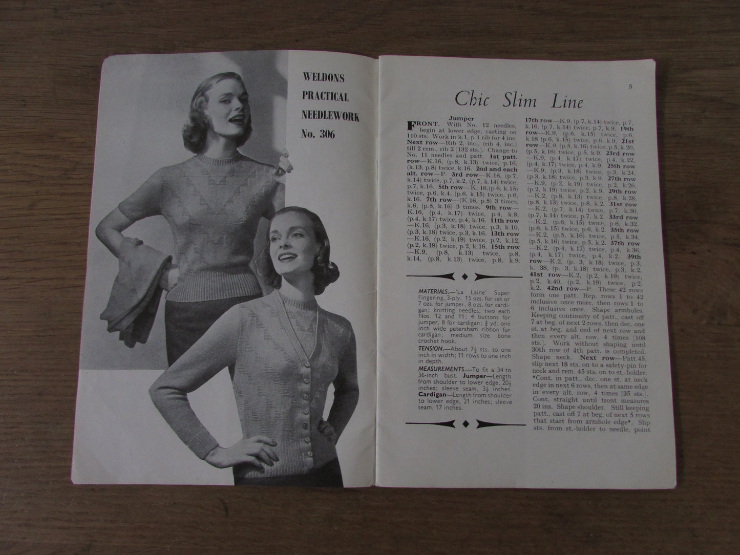 1940s/50s Weldons Practical Needlework 306 knitting patterns for twin sets