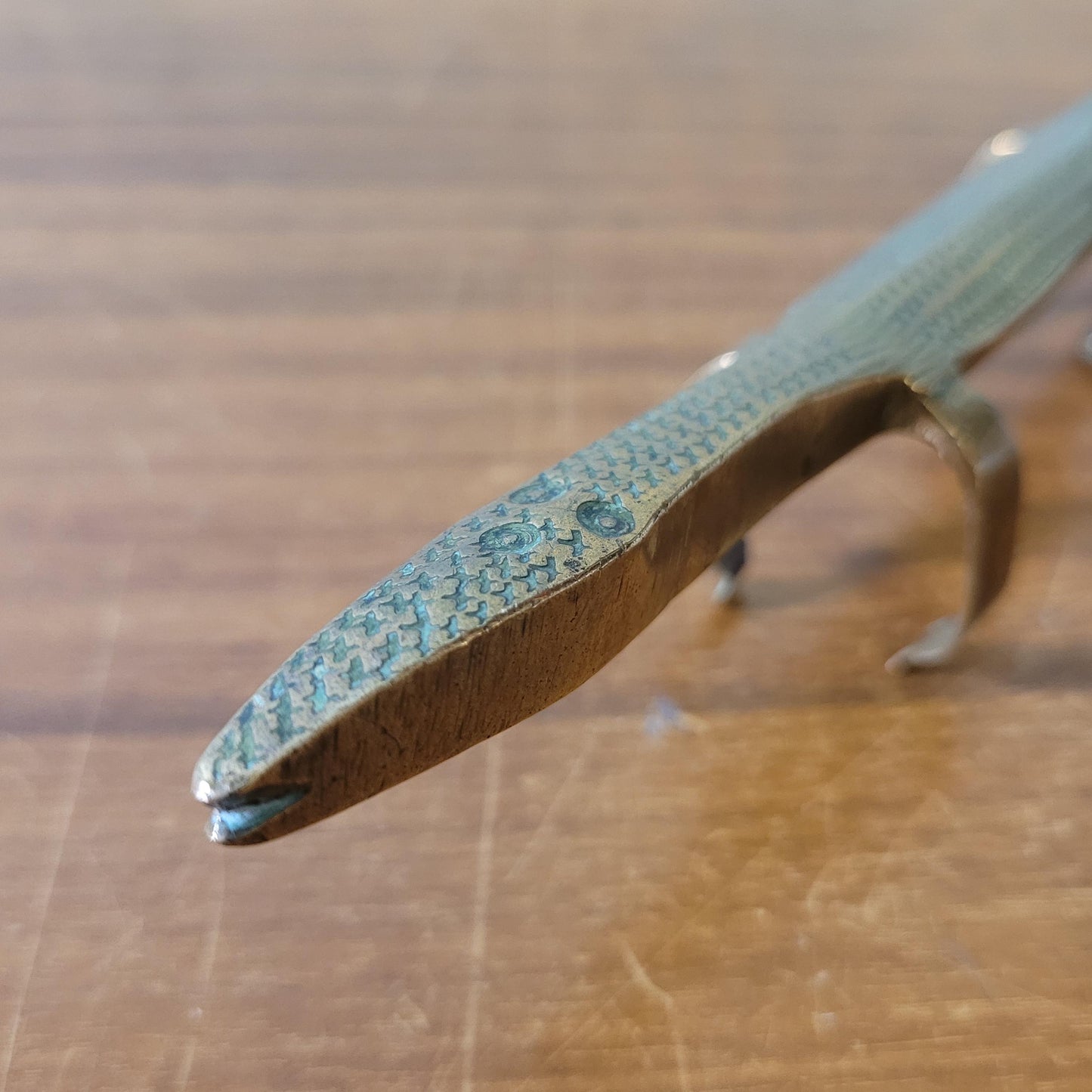 Unusual vintage tribal etched brass lizard ornament