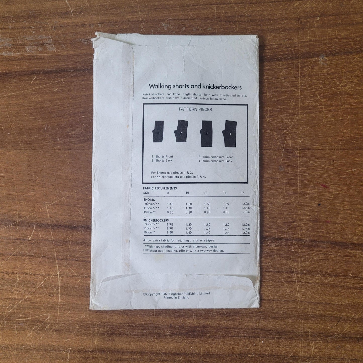 Used 1982 The Look sewing pattern for walking shorts & knickerbockers, sizes 8 to 16 (shorts cut to size 10, see description below)