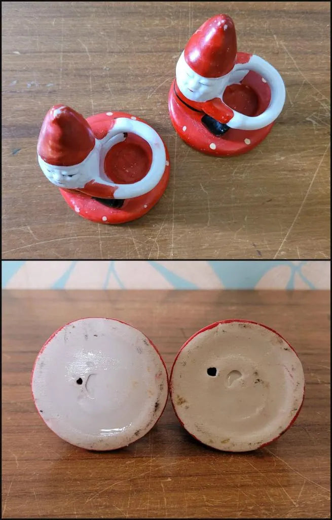 Pair of 1950s red Santa ceramic candlestick holders