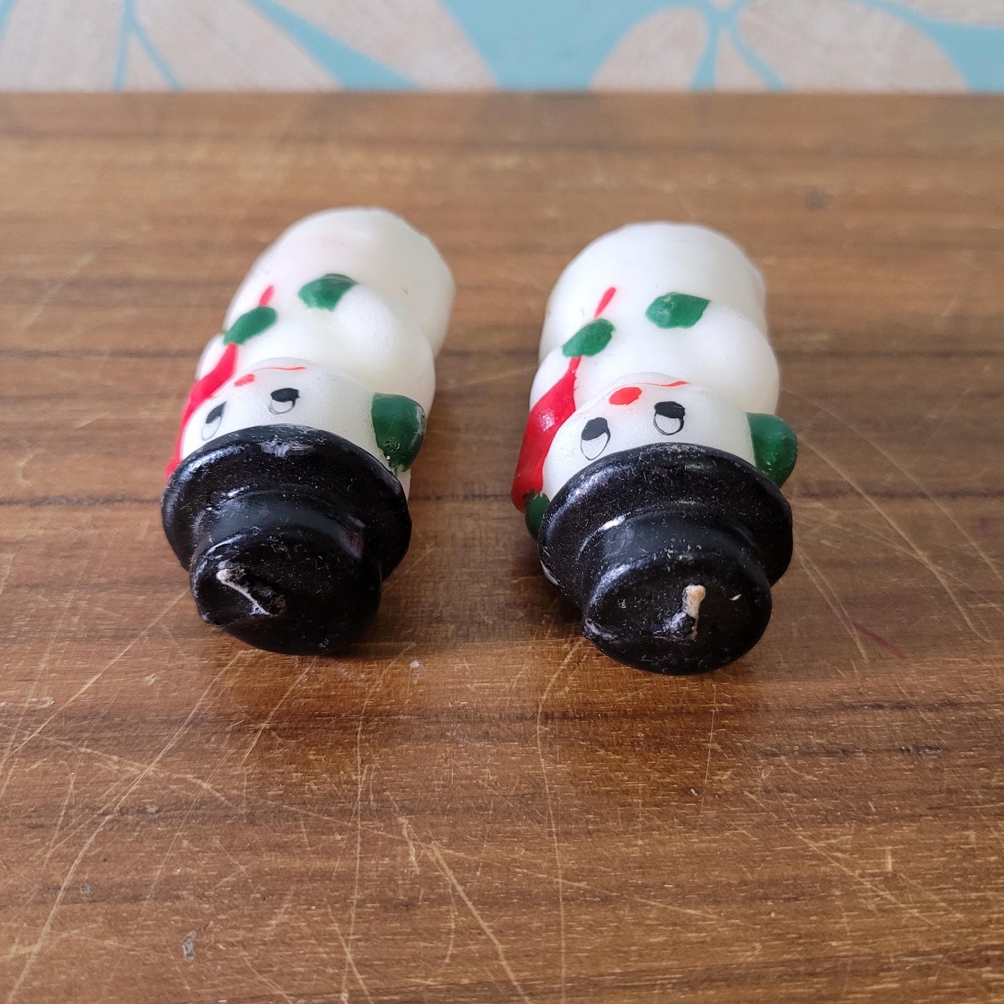 Four vintage novelty Santa, & Snowman miniature candles