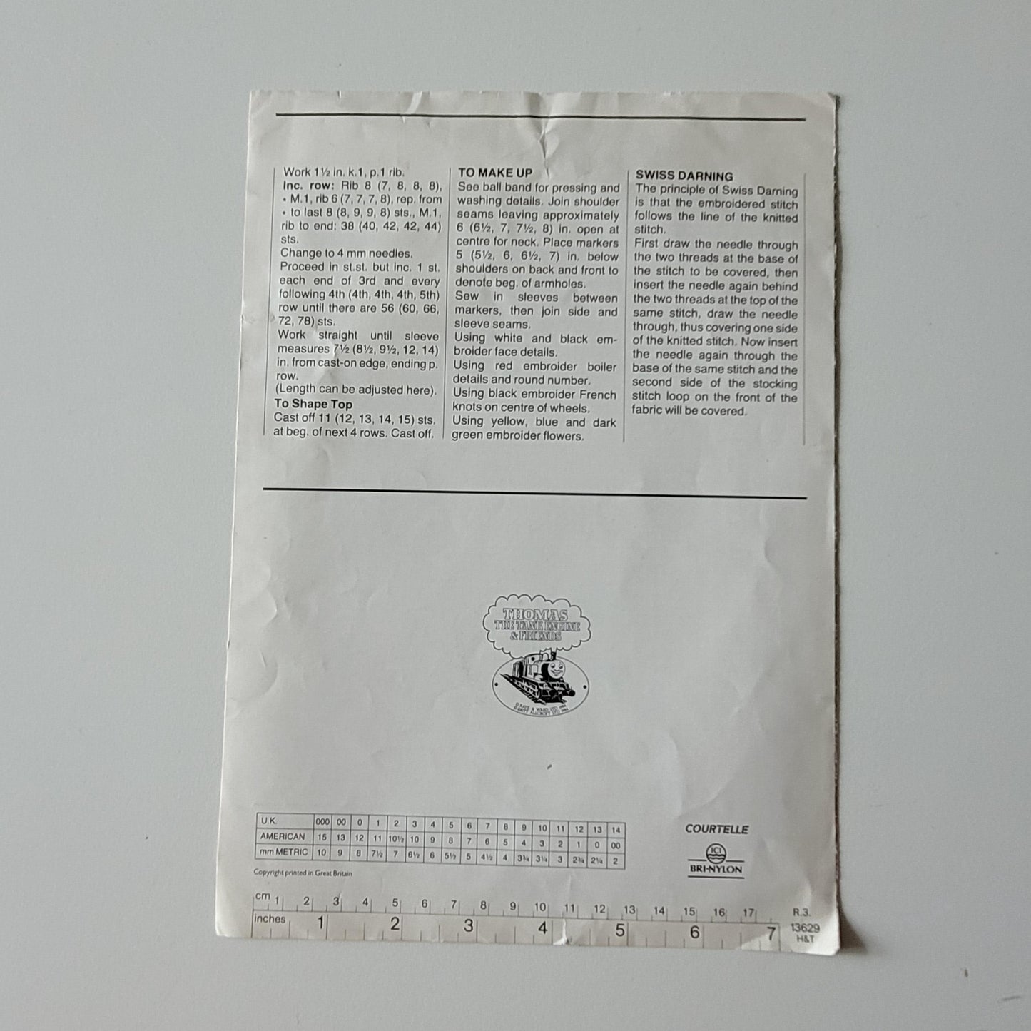 1980s Robin 13629 knitting pattern for Thomas the Tank Engine jumper