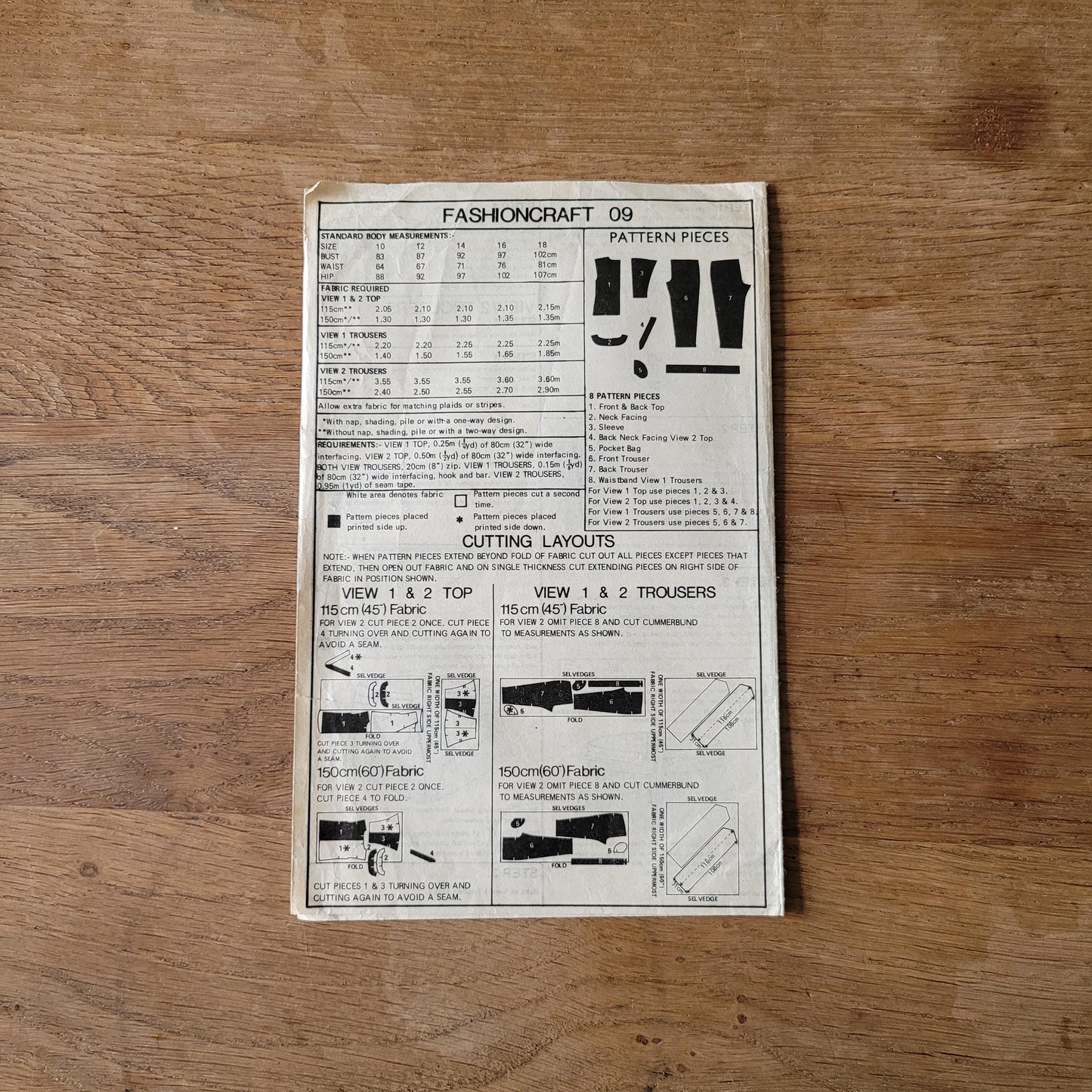 Uncut 1980s Fashioncraft with Womancraft No.9 sewing pattern for evening trousers & top, sizes 10 to 18 (complete)