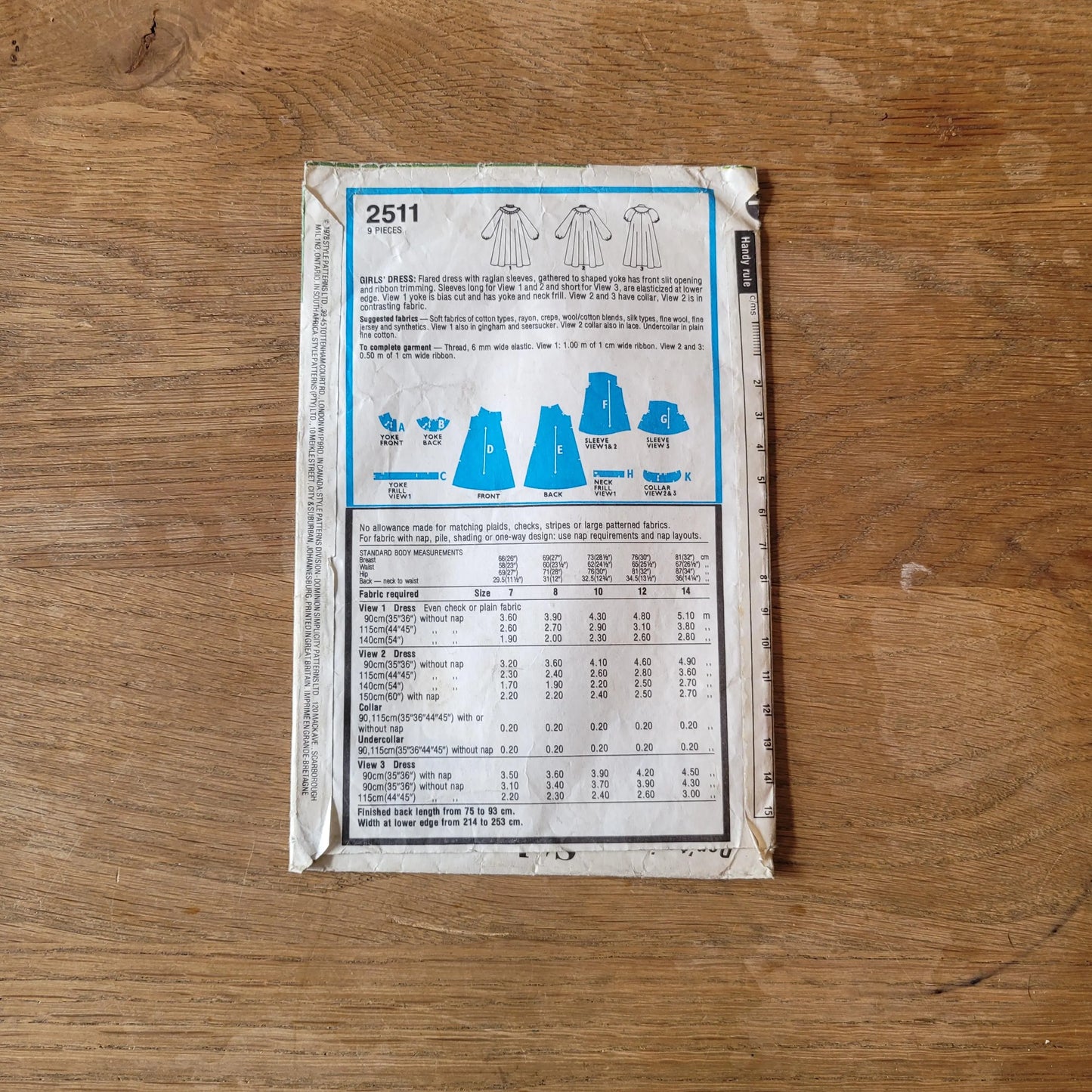 Used 1978 Style 2511 sewing pattern for girls' flared dress, girls' size 12 (complete)