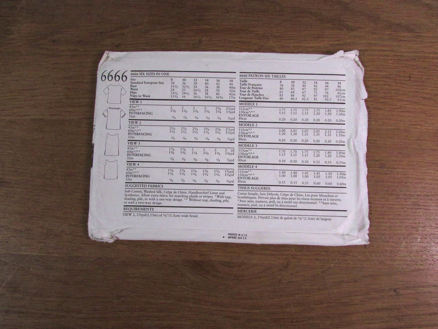 Uncut 1980s New Look 6666 sewing pattern for lady's tops, sizes 8-18 (complete)