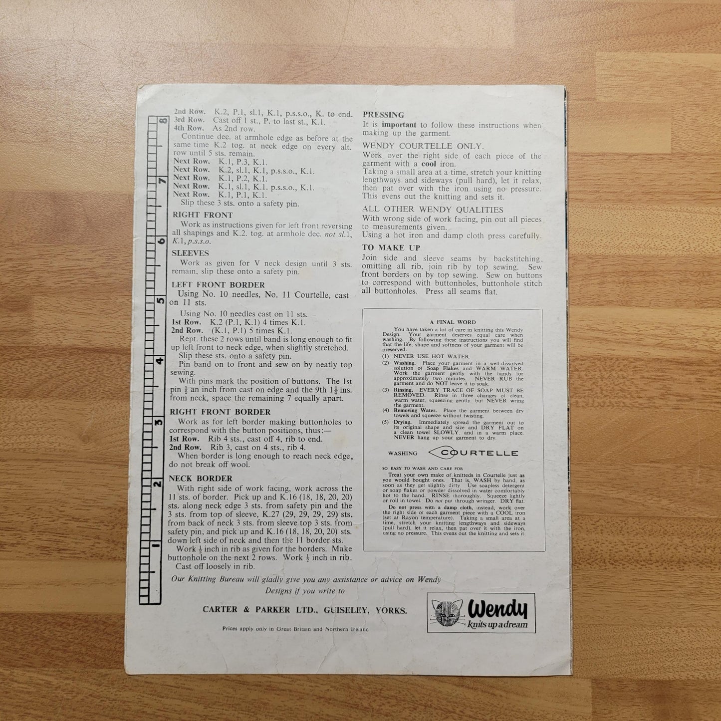 1960s Wendy No.38 knitting pattern for lady's cardigan