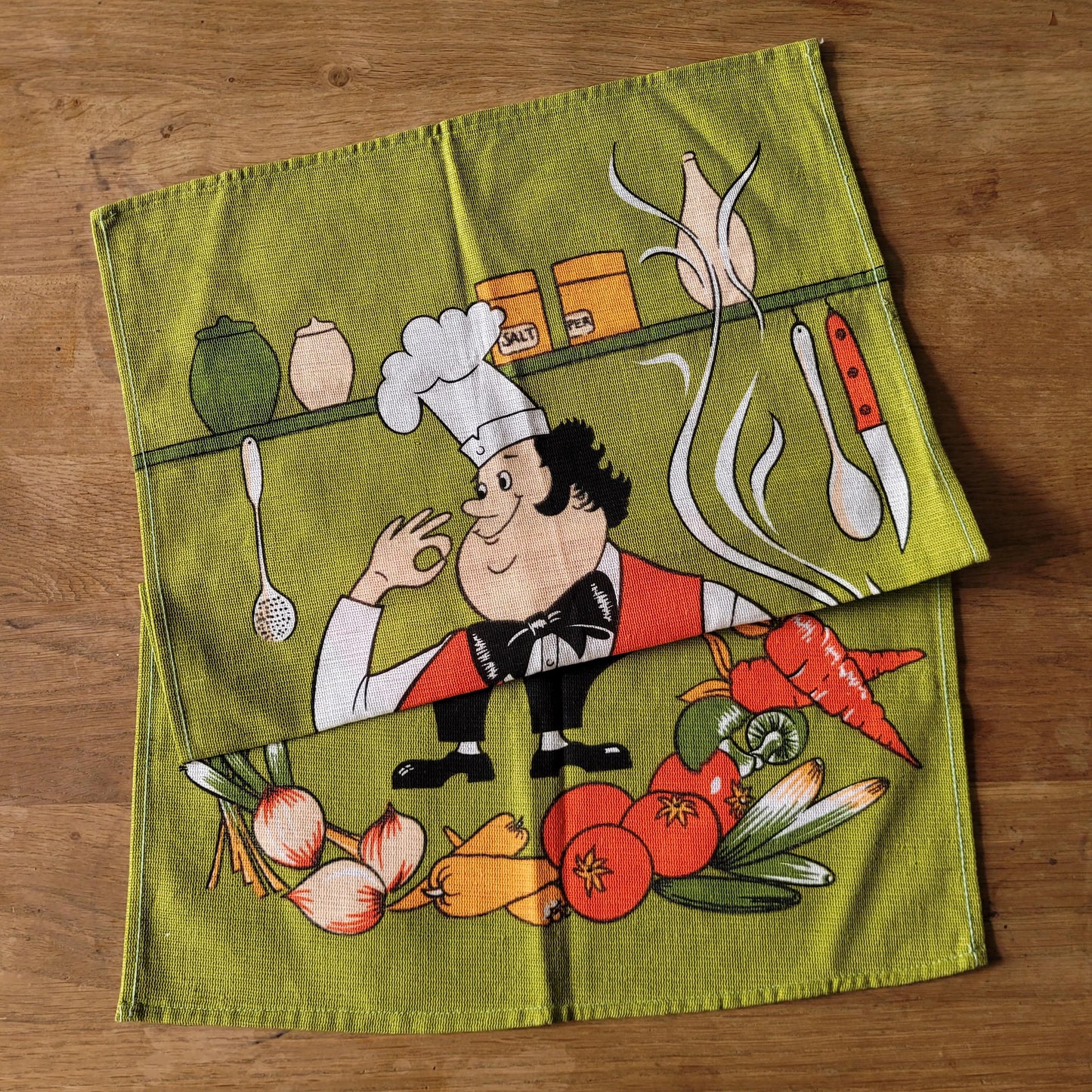 Vintage cotton comical chef illustrated tea towel
