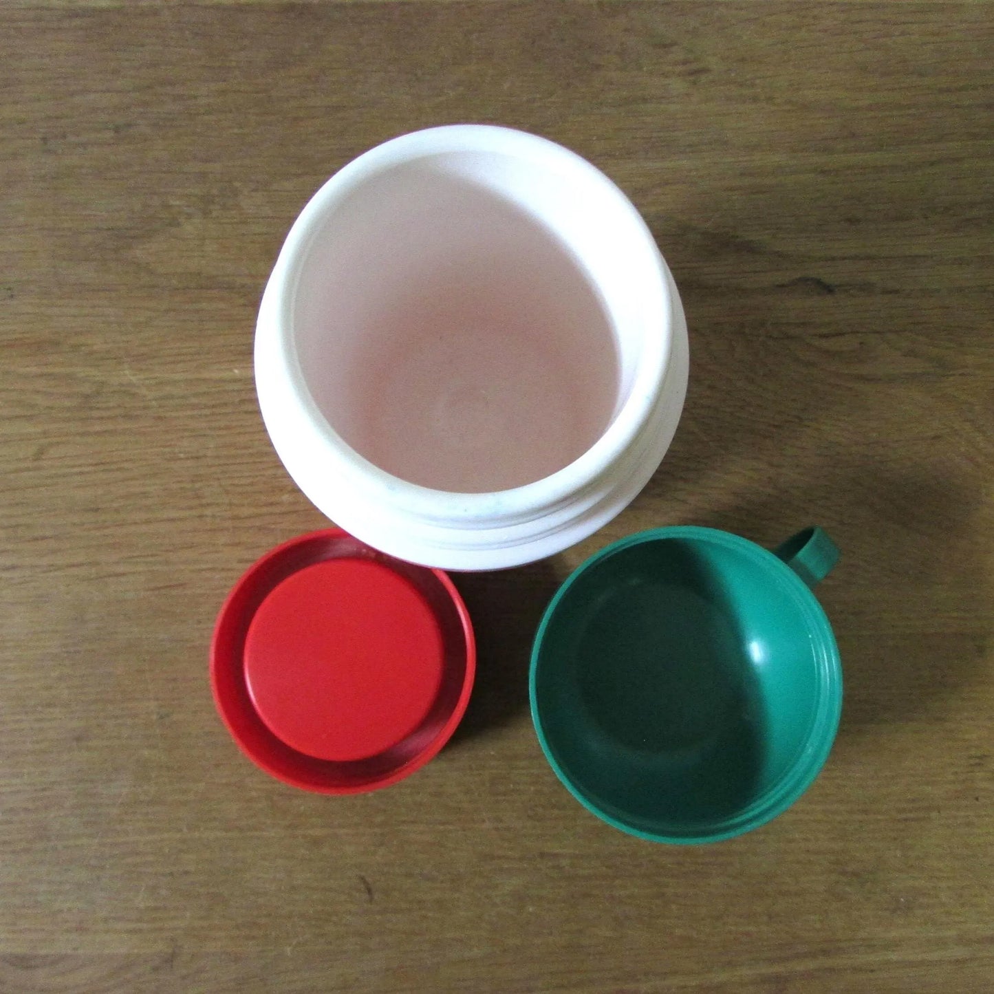 1980s red & green plastic mini travel flask