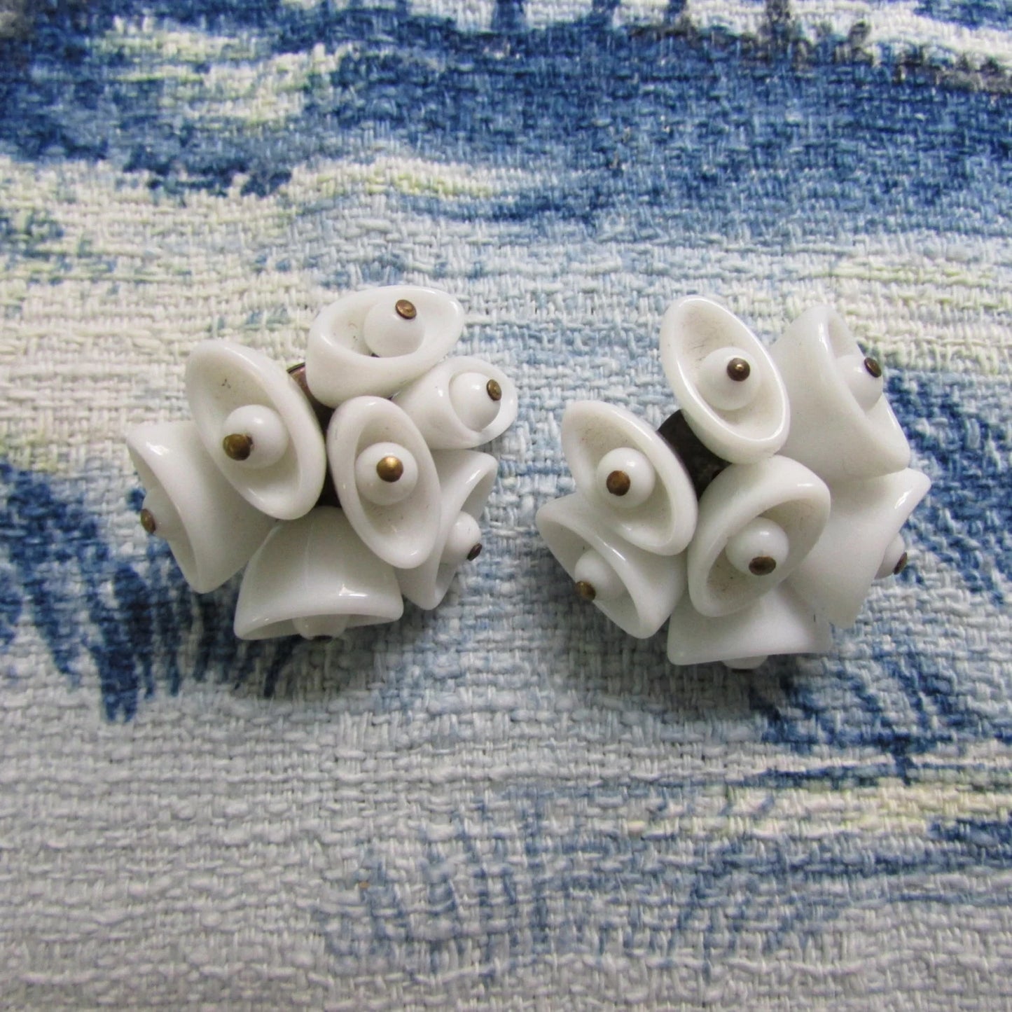 1950s/60s white milk glass conical beaded clip-on earrings.