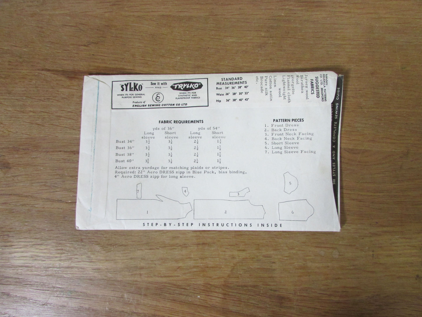 Part cut 1960s Maudella 5342 sewing pattern for long or short-sleeve dress, size 14 (complete)