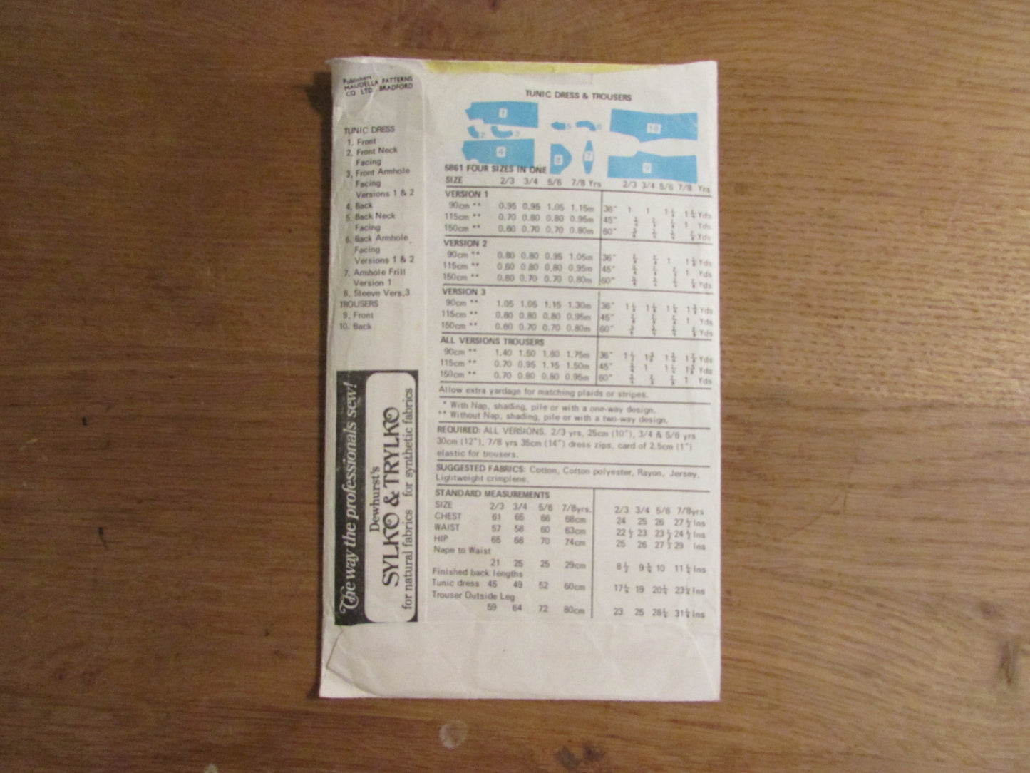 art-cut 1970s Maudella 5861 sewing pattern for tunic dress, sizes 2/3 to 7/8 (cut to size 7/8, see description below)