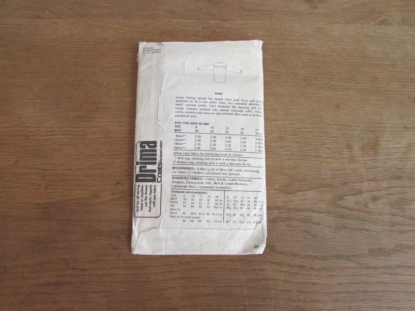 Used 1980s New Look/Maudella 6141 sewing pattern for misses' shirt, cut to size 14 (complete)