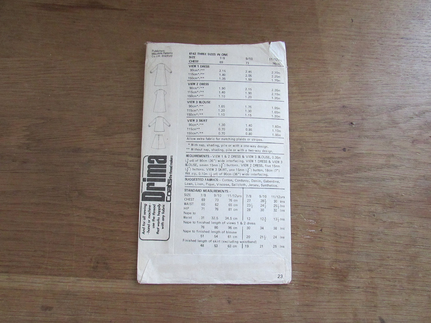 Uncut 1970s New Look Maudella 6142 sewing pattern for girl's dress, blouse & skirt, sizes 7/8-9/10-11/12 years (complete)