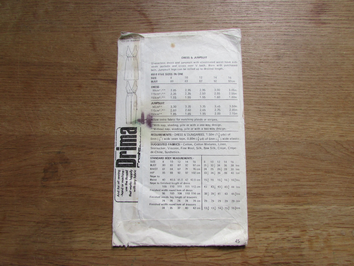 Used 1980s New Look Maudella 6510 sewing pattern for dress & jumpsuit, sizes 8 to 16 (cut to size 10, complete)