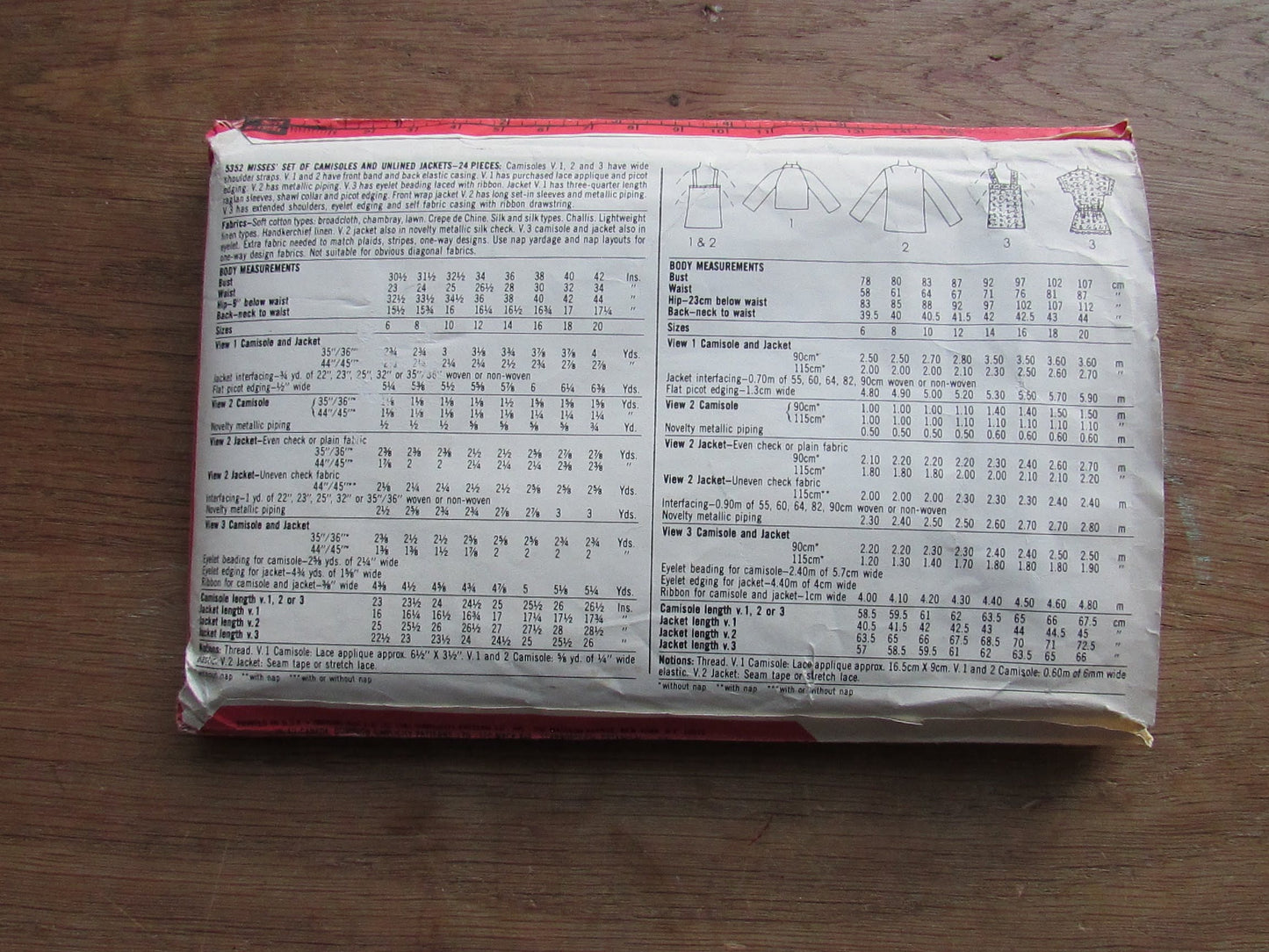 Uncut 1981 Simplicity 5352 sewing pattern for misses' set of camisoles & unlined jacket, size 10 (complete)