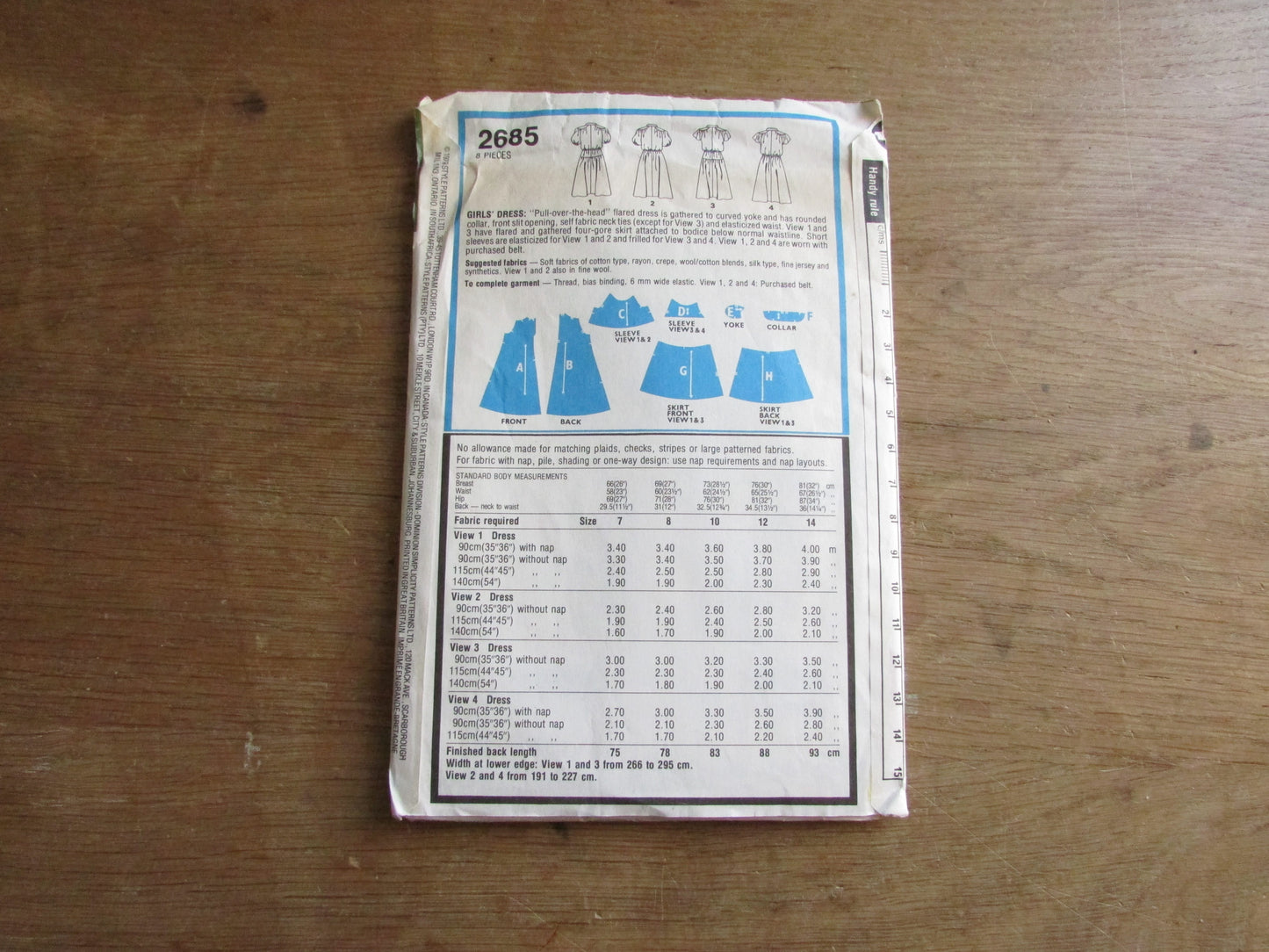 Uncut 1979 Style 2685 sewing pattern for girls' "pull-over-the-head" flared dress, size 8 (complete)