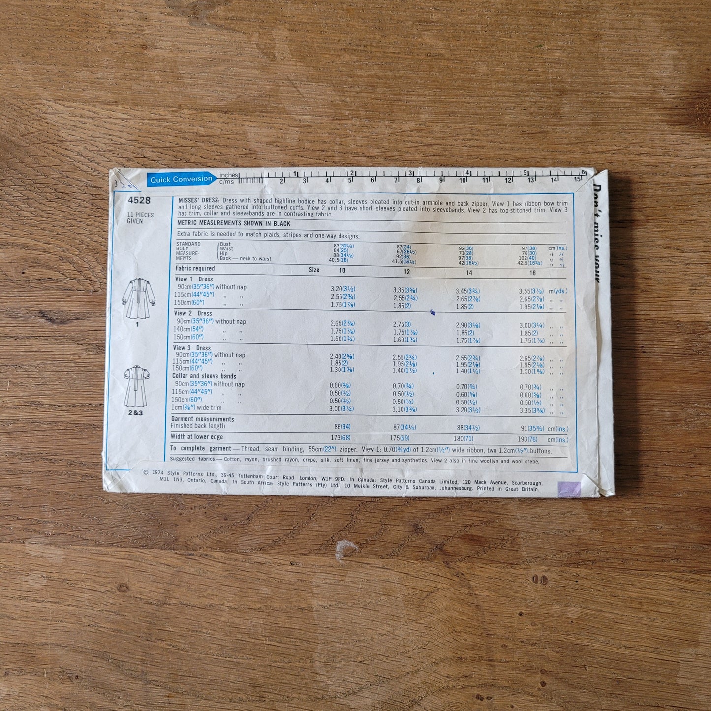 Used 1974 Style 4528 sewing pattern for misses' mini dress, size 12 (complete)