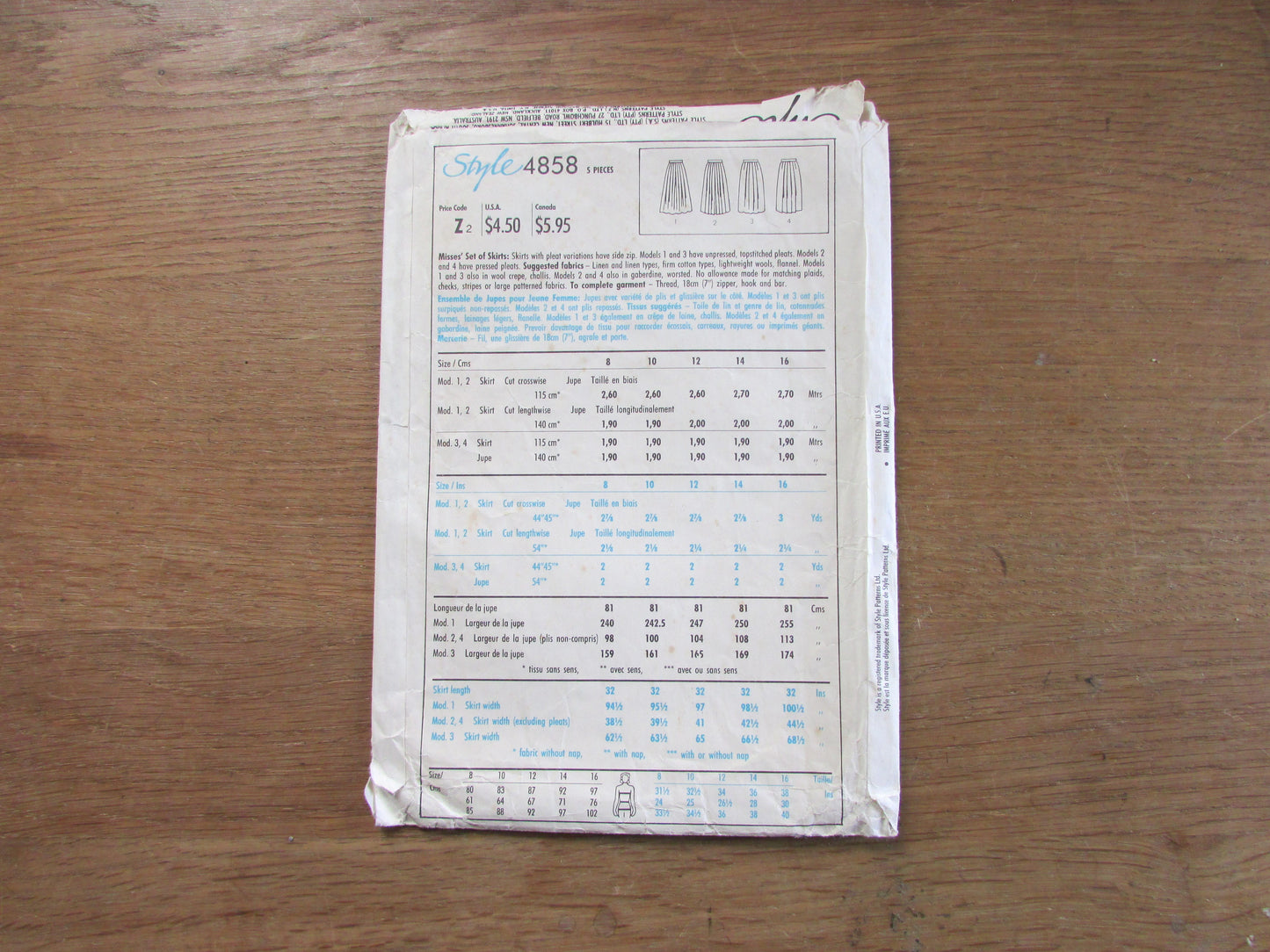 Part cut 1986 Style 4858 sewing pattern for misses' set of skirts, size 16 (see description below)