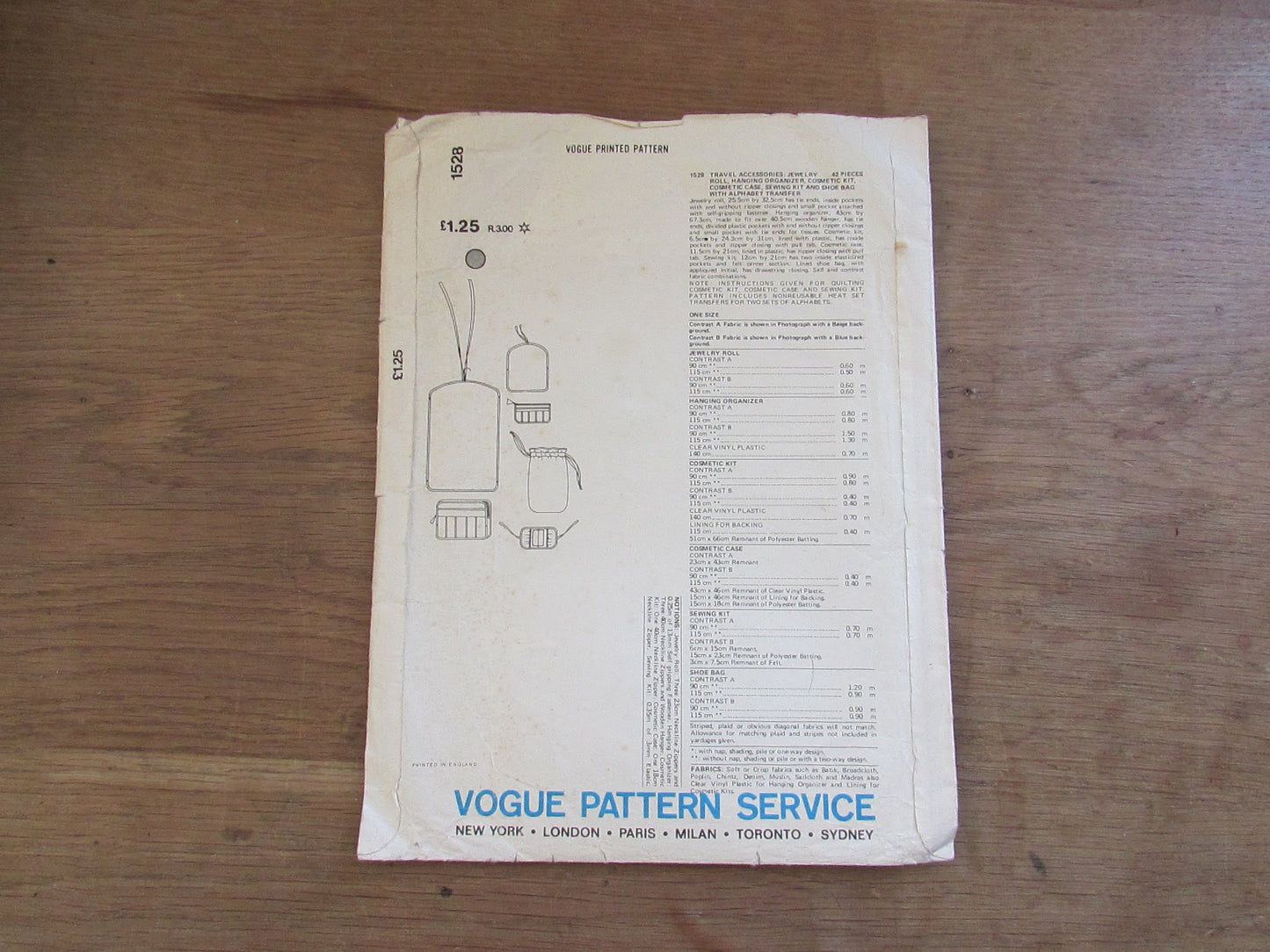 Part cut 1970s Vogue 1528 sewing pattern for travel accessories (see description below)