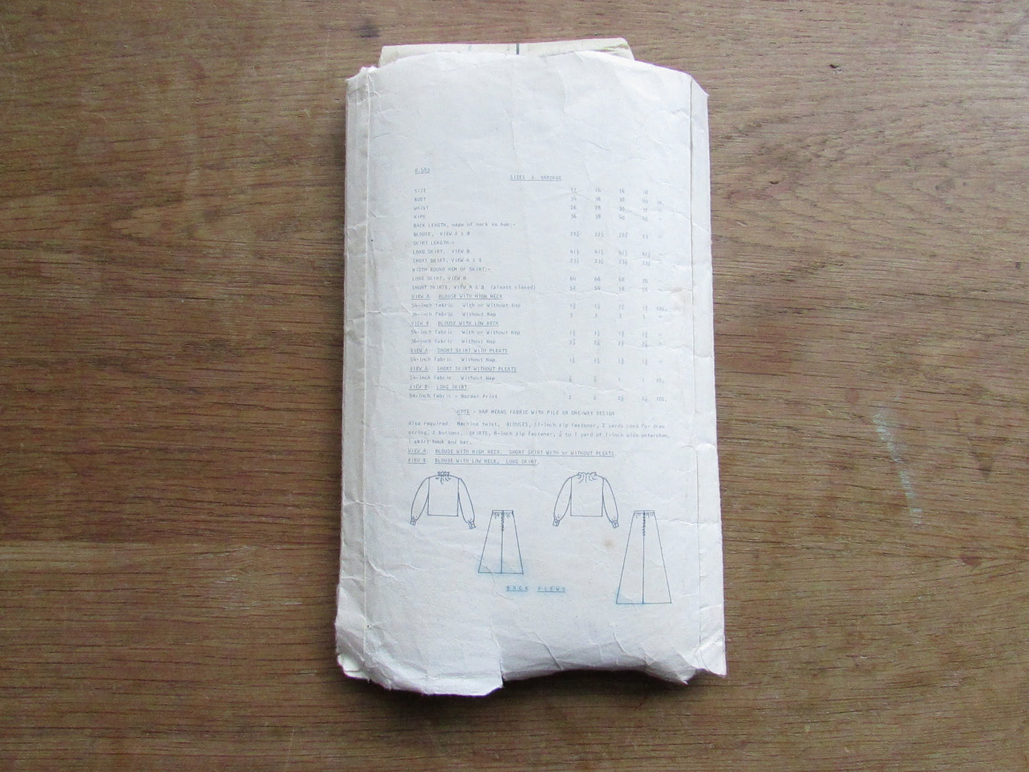 Part cut 1970s Woman's Weekly B583 sewing pattern for blouse & skirt in two styles, size 12 (complete)