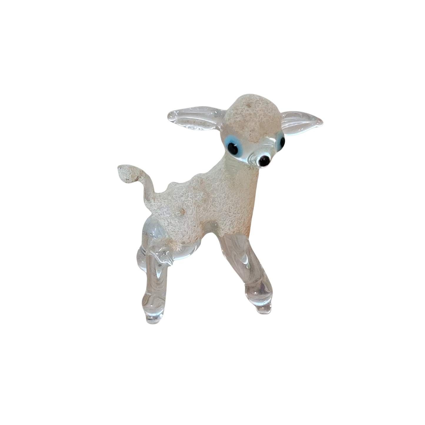 1950s Murano-style spun glass lamb figurine with blue eyes