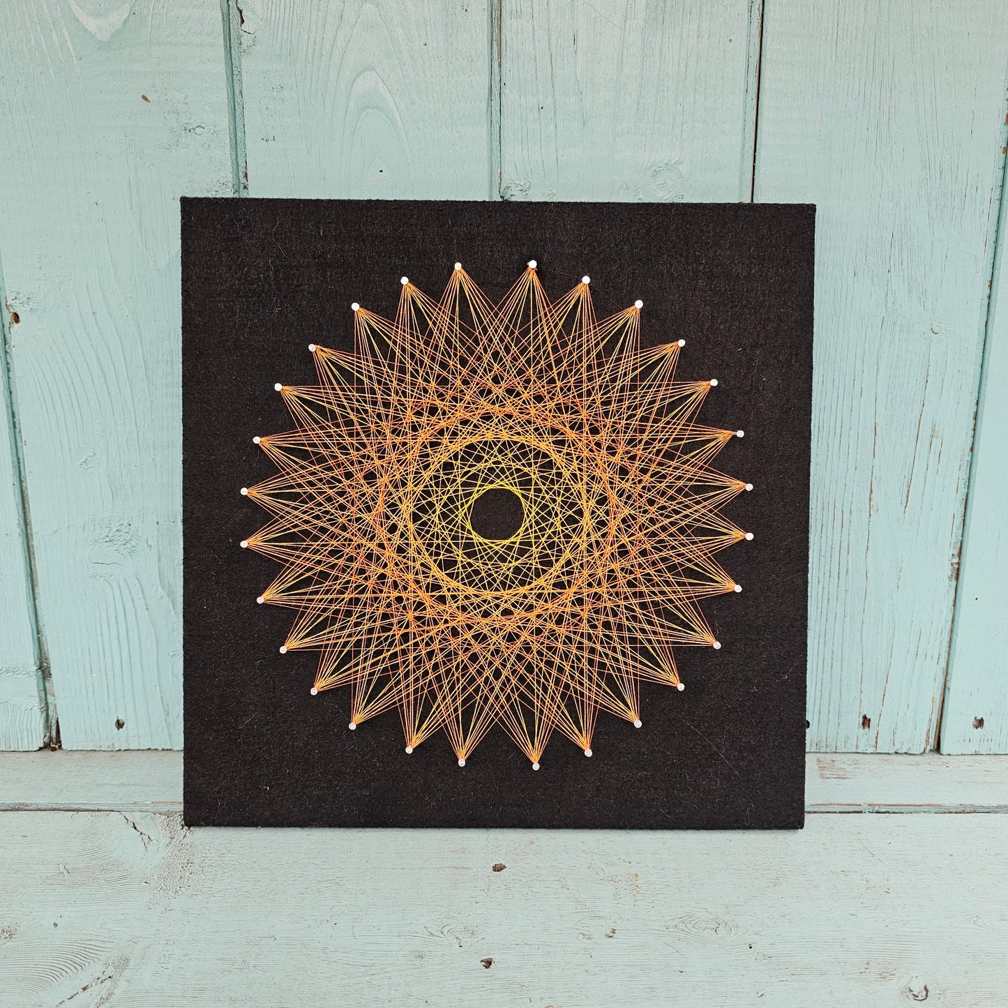 Handmade op art "Circle" string art wall hanging using original 1973 pattern