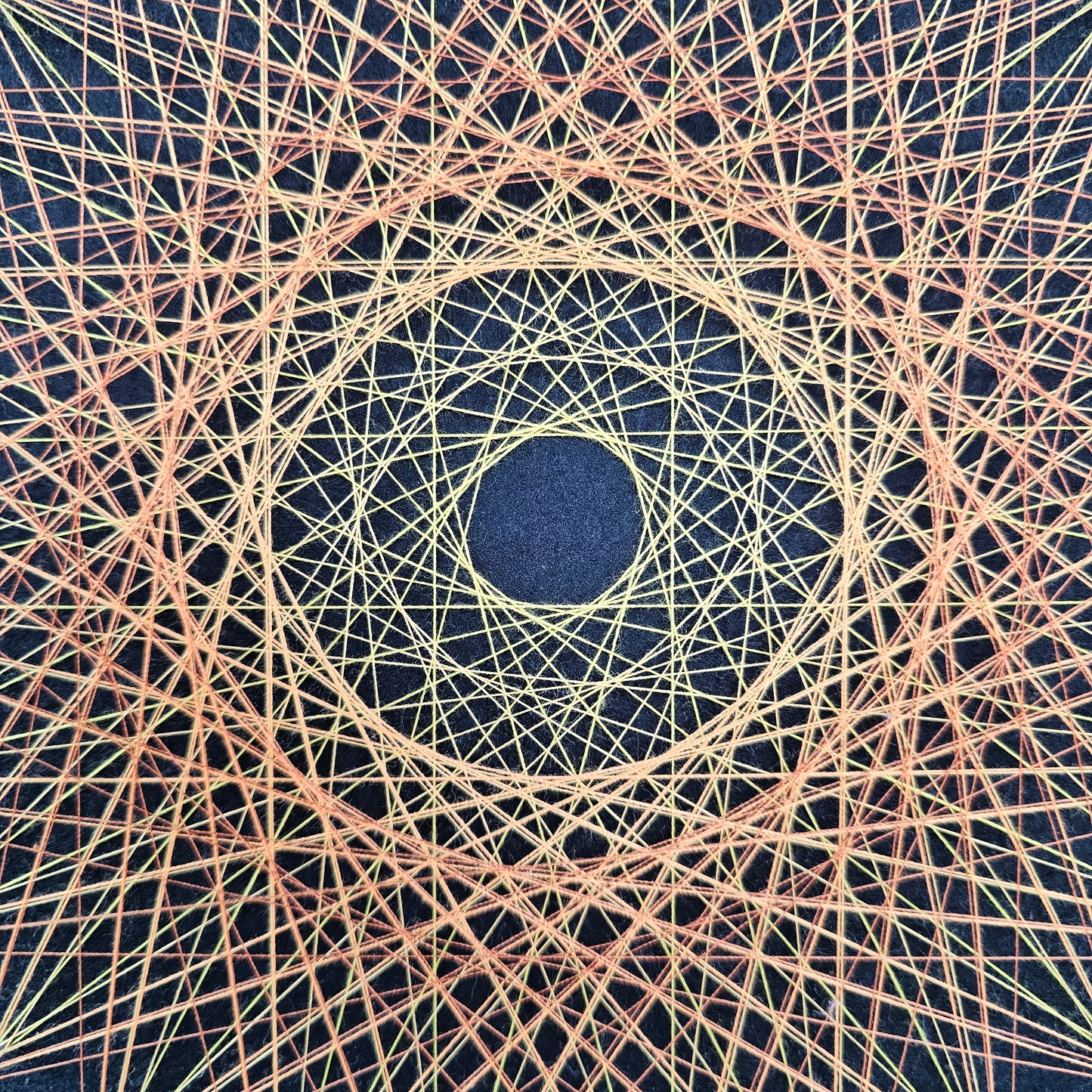 Handmade op art "Circle" string art wall hanging using original 1973 pattern
