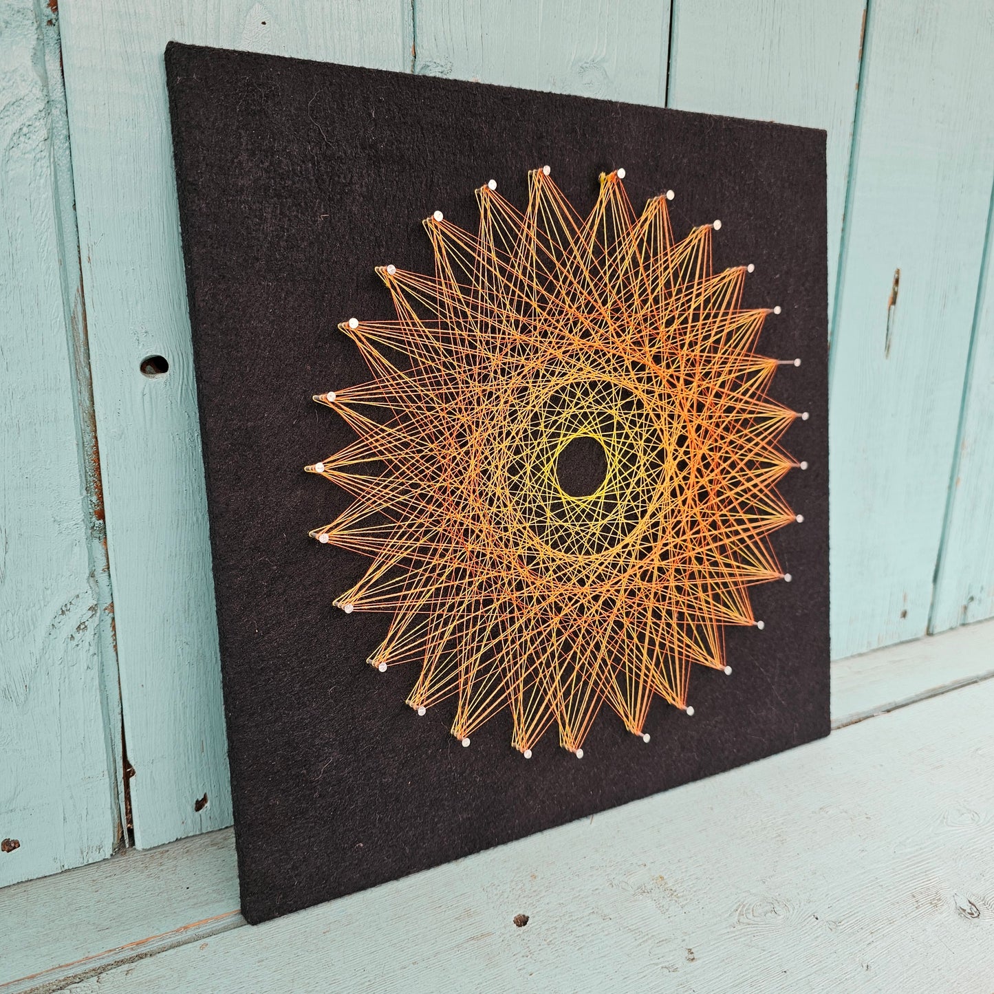Handmade op art "Circle" string art wall hanging using original 1973 pattern