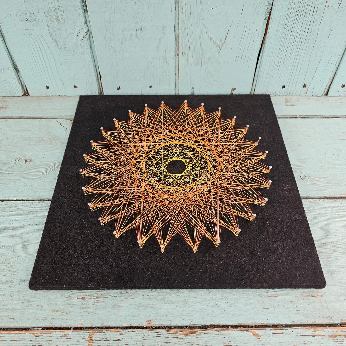 Handmade op art "Circle" string art wall hanging using original 1973 pattern