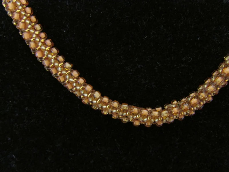 1980s gold twisted crochet style bead necklace & matching bracelet