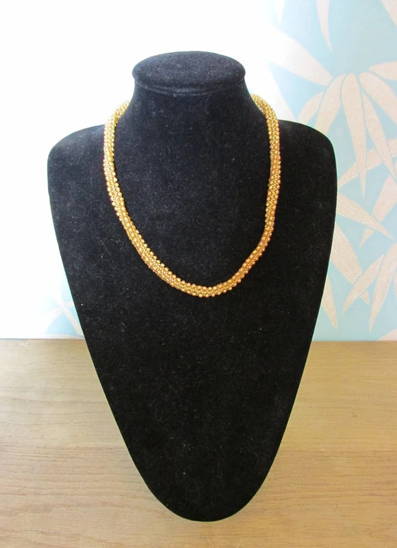 1980s gold twisted crochet style bead necklace & matching bracelet