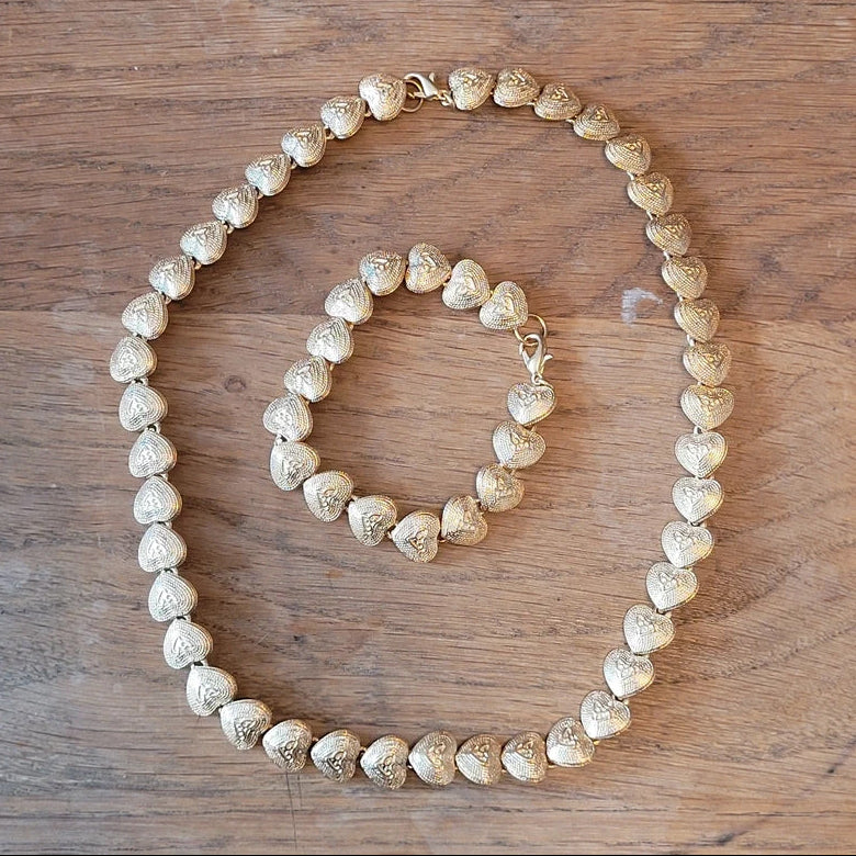 1970s/80s gold-tone heart-shape linked necklace & matching bracelet set