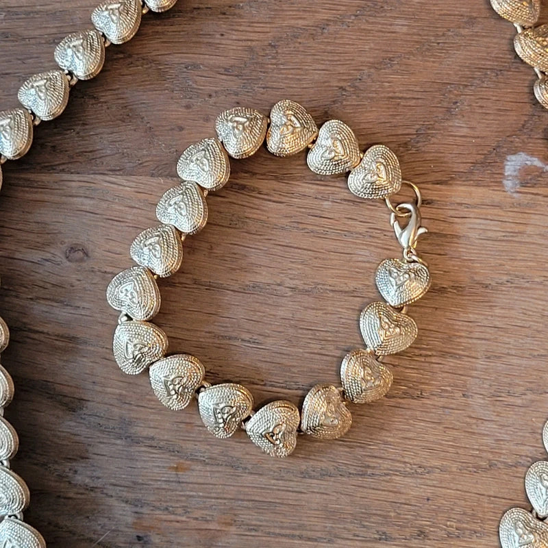 1970s/80s gold-tone heart-shape linked necklace & matching bracelet set