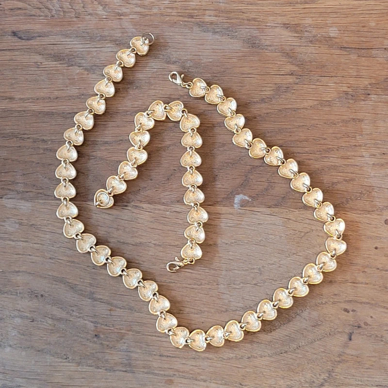 1970s/80s gold-tone heart-shape linked necklace & matching bracelet set