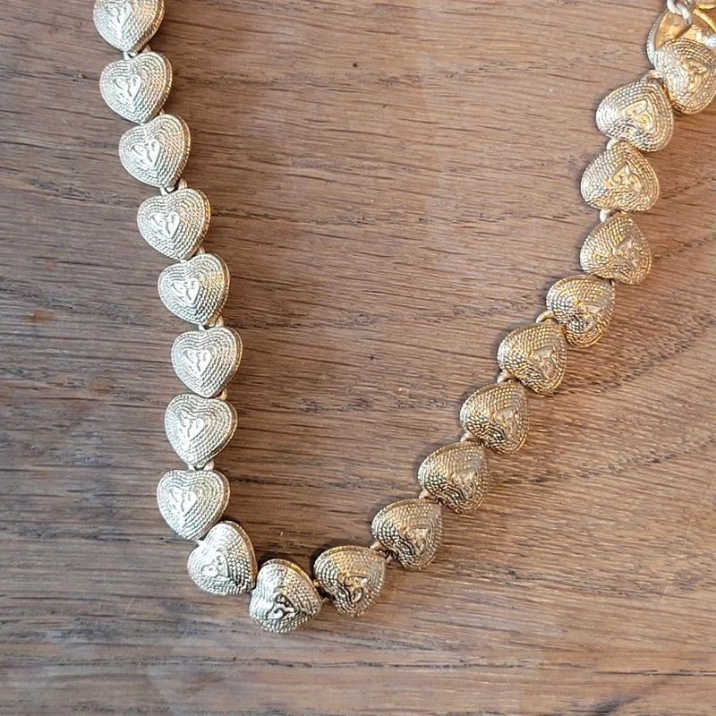 1970s/80s gold-tone heart-shape linked necklace & matching bracelet set