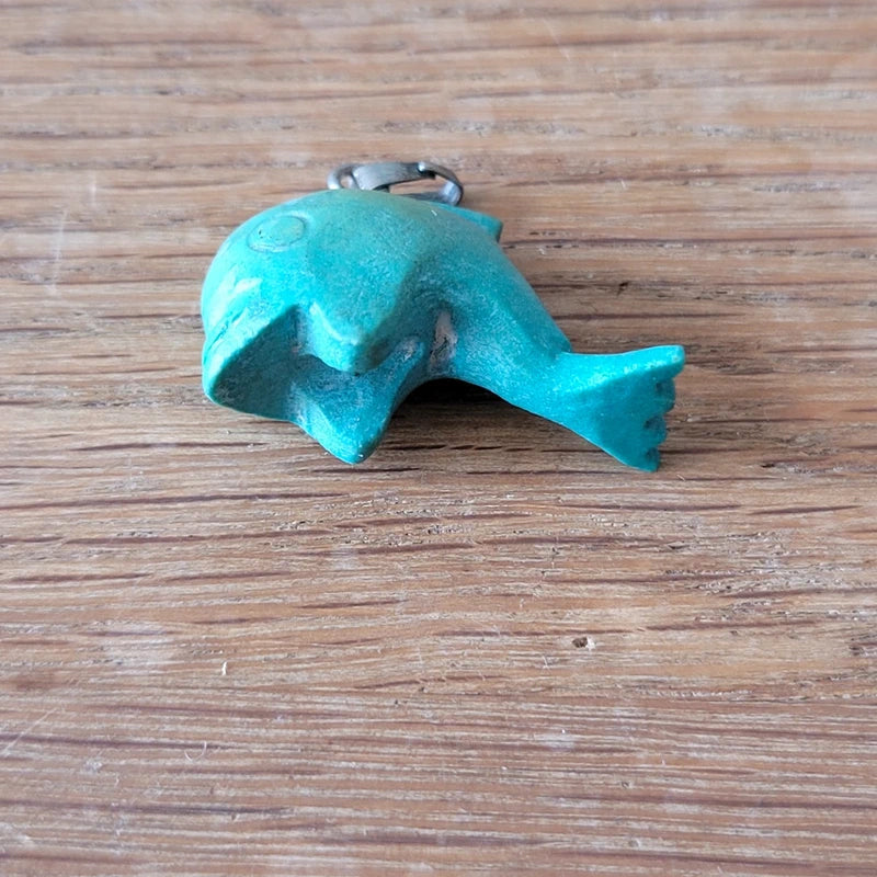 1980s Cornish carved soapstone turquoise dolphin pendant