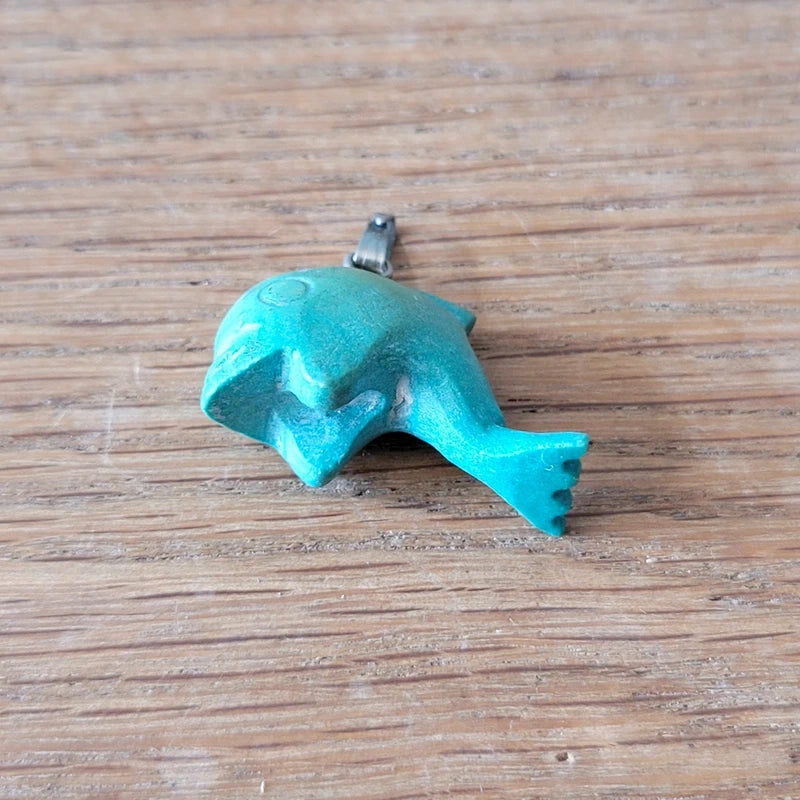 1980s Cornish carved soapstone turquoise dolphin pendant