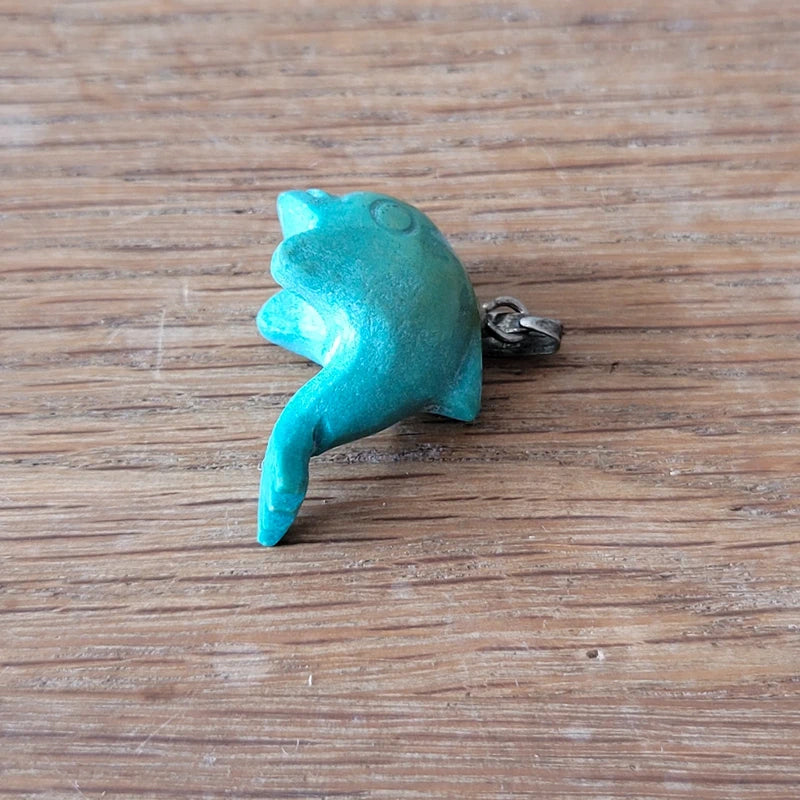 1980s Cornish carved soapstone turquoise dolphin pendant